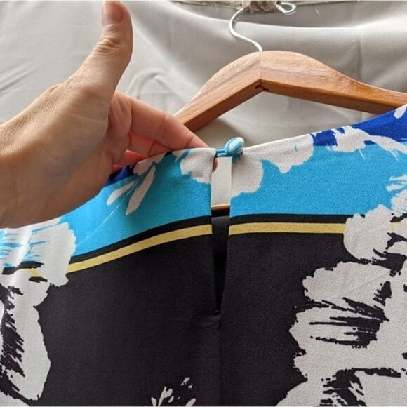 Roz & Ali sz 8 dress blue black tan white summer spring floral sleeveless - Picture 6 of 12